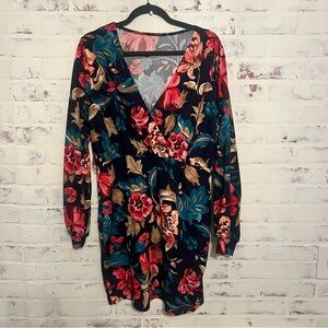 Navy blue floral wrap dress